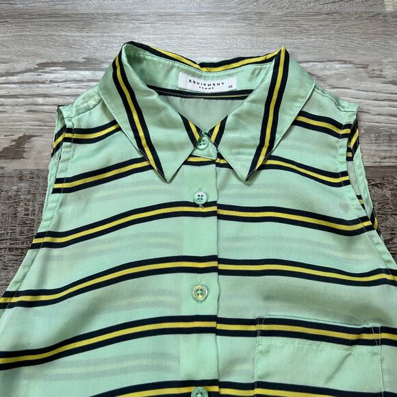 Equipment Femme Mint Silk Sleeveless Button Down Top Striped Collared XS - Picture 2 of 6